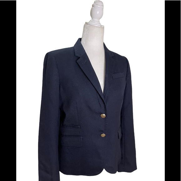 J. Crew Schoolboy Blazer Navy 98% Wool size 6 fully Lined Gold Crest Buttons - Picture 7 of 10